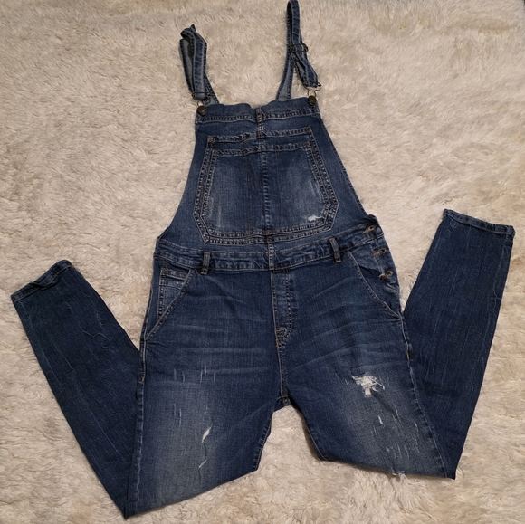 ZARA MAN Denim Darkwash Mens Stretch Distressed Overalls Sz. Lx29 - Picture 1 of 6